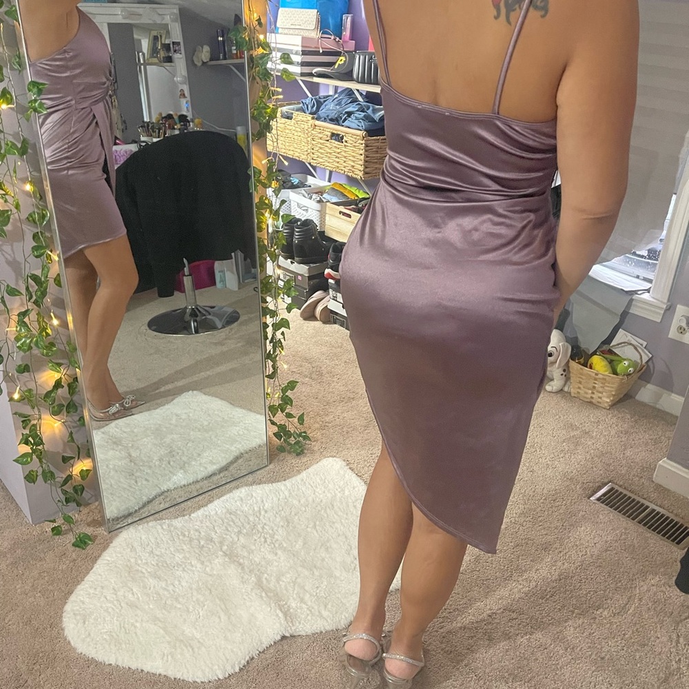 Sneaking Out Satin Mini Dress - Plum